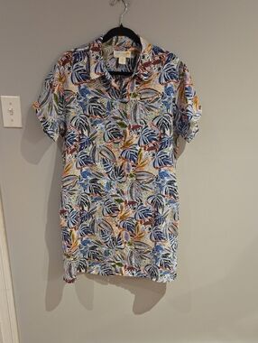 C&C California Tropical Midi Dress - Blue, Green, Yellow In 100 % linen Size L